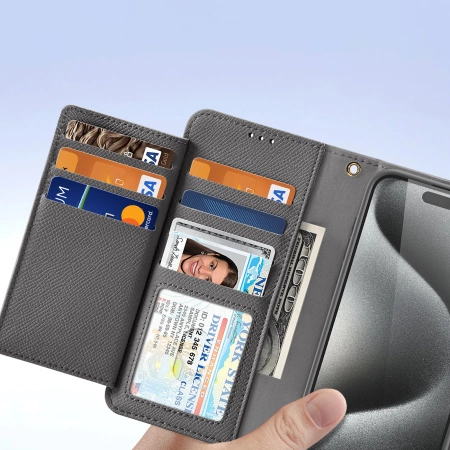 Etui skórzane Dux Ducis Lawa na iPhone 15 Pro Max - szare