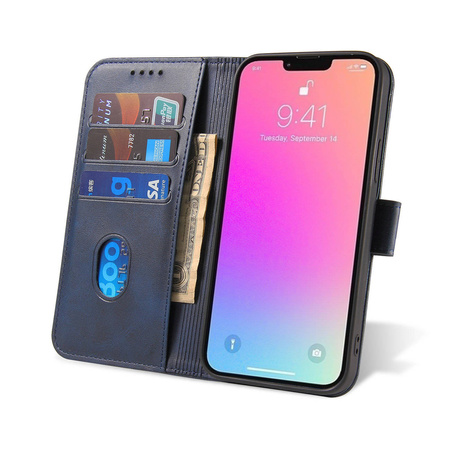 Magnet Case elegant bookcase type case with kickstand for iPhone 13 Pro blue