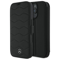 Original Handyhülle IPHONE 16 PRO MAX Mercedes Hardcase MB Waves Leather (MEBKP16X23RWRSK) schwarz