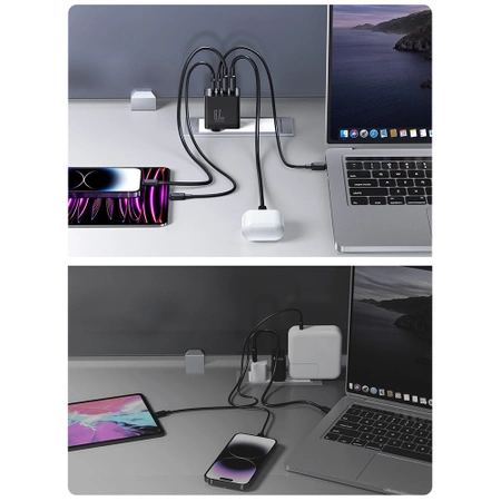 Joyroom charger GaN 67W 4 ports (2x USB, 2x USB C) black (TCG02) + cable USB C - USB C 100W 1.2m