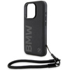 BMW Signature Leder-Wordmark-Cord-Hülle für iPhone 15 Pro Max – Schwarz