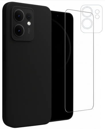Etui do Oppo Reno 13F 5G czarne + Szkło na ekran + Szkło na aparat