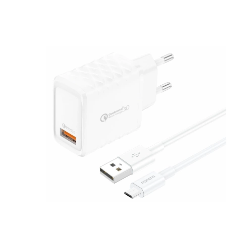 FONENG ładowarka sieciowa EU54 18W 1xUSB QC3.0 + kabel Micro USB Biały