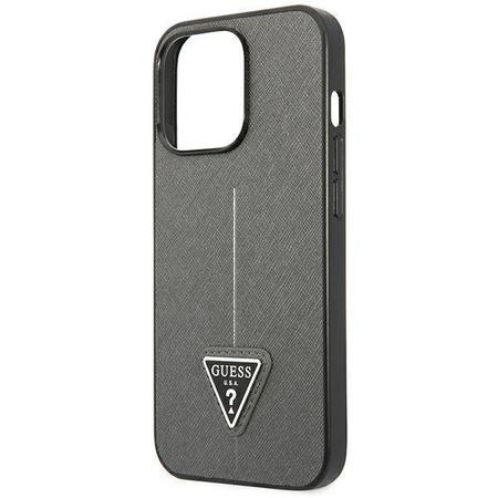 Original Case IPHONE 14 PRO Guess Hardcase Saffianotriangle Logo (GUHCP14LPSATLG) silver