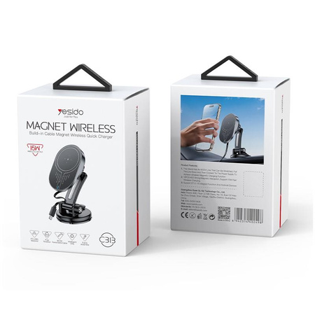 Yesido magnetyczny Uchwyt Samochodowy C313 Wireless 15W, BLACK / CZARNY