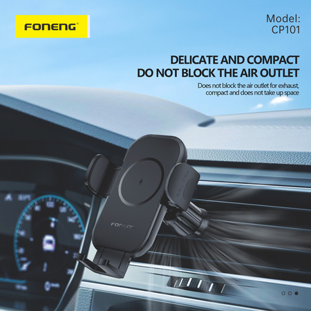 Foneng Uchwyt Samochodowy CP101 z ładowaniem indukcyjnym na kratkę czarny