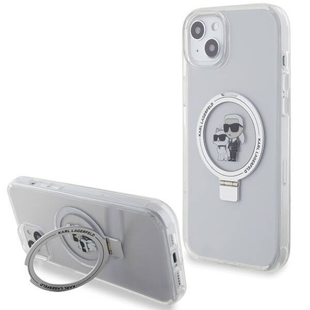Original Handyhülle IPHONE 15 PLUS / 14 PLUS Karl Lagerfeld Hardcase Ring Stand Karl&Choupettte MagSafe weiß