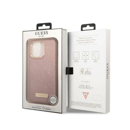Guess Peony Logo Plate MagSafe - Etui iPhone 13 Pro (różowy)