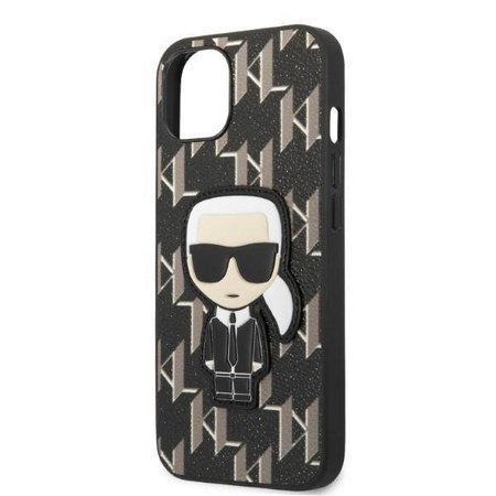 Original Handyhülle IPHONE 13 MINI Karl Lagerfeld Hardcase Monogram Ikonik Patch schwarz