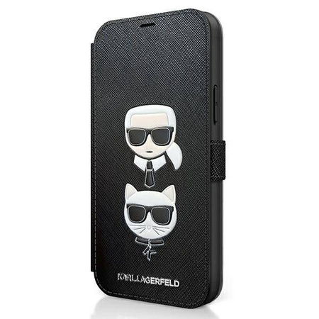 Karl Lagerfeld Booktype Saffiano Karl & Choupette Heads – Etui iPhone 12 mini (czarny)