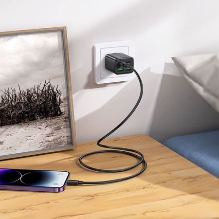 Ładowarka sieciowa do telefonu Hoco 2 x USB C + 2 x USB A QC3.0 PD 3A 20W + kabel USB C do Lightning N55 czarna