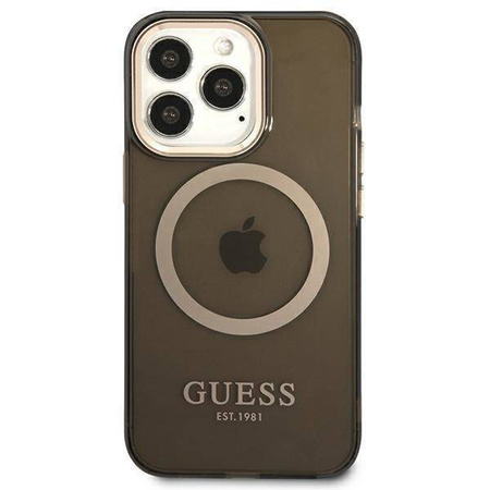 Original Handyhülle IPHONE 13 PRO Guess Hard Case Gold Outline Translucent MagSafe (GUHMP13LHTCMK) schwarz