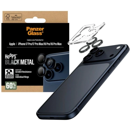 PanzerGlass Hoops Tempered Glass Lens Screen Protector for iPhone 17 Pro / 17 Pro Max / 16 Pro / 16 Pro Max Black