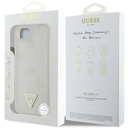 GUESS futerał do IPHONE 16e (SE 4 2025) kompatybilny z MagSafe GUHMPSE4PGBTME (Grained PU Hot Stamp Peony Triangle Logo) beżowy