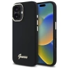 Guess Silikonhülle mit Metalllogo und Rahmen für iPhone 16 – Schwarz
