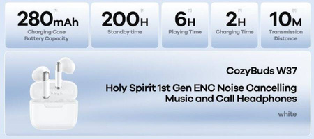 Słuchawki Bluetooth REMAX TWS W37 WHITE ENC BT 5.4