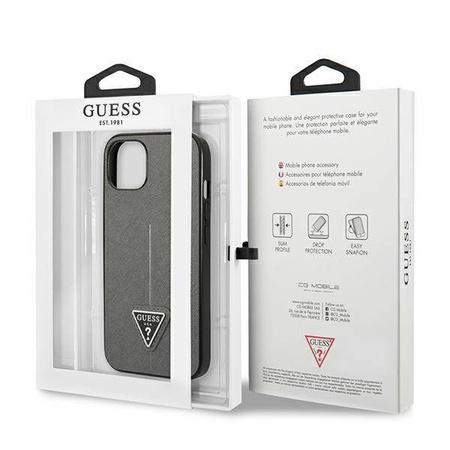 Original Case IPHONE 13 MINI Guess Hardcase Saffianotriangle Logo (GUHCP13SPSATLG) silver