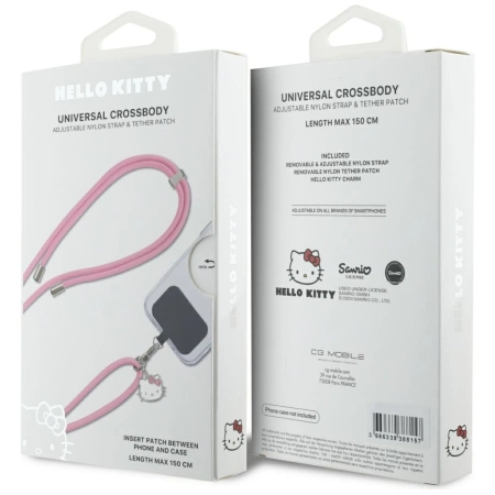Uniwersalna smycz do telefonu Hello Kitty Patch & Kitty Head Charm - różowa