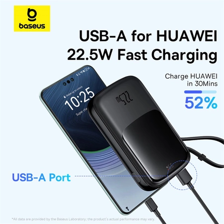 Baseus Qpow Pro+ 10000mAh 22.5W powerbank with built-in USB-C cable and display - black