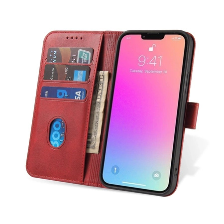 Brieftaschen-Hülle mit Ständer für iPhone 15 Pro Magnethülle – Rot