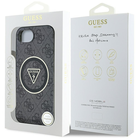 Guess IML Metal Glitter 4G Circle Triangle MagSafe - Etui do iPhone 16e (czarny)
