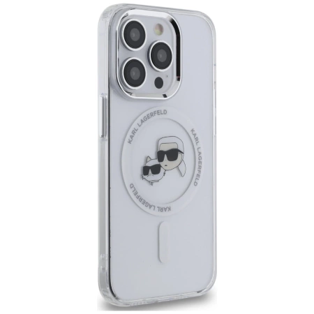 Karl Lagerfeld IML Metal Karl &amp; Choupette Head MagSafe Hülle für iPhone 14 Pro – weiß