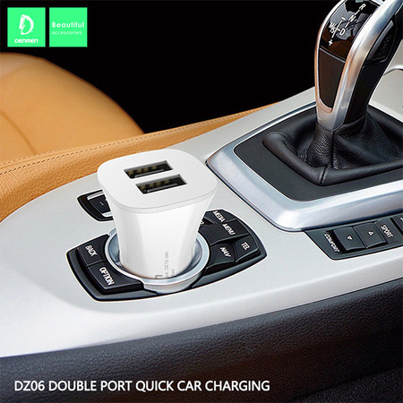 ŁADOWARKA SAMOCHODOWA 3A  + KABEL TYP-C BIAŁA DENMEN 3100mA DUAL FAST CHARGING 2XUSB DZ06T 15W