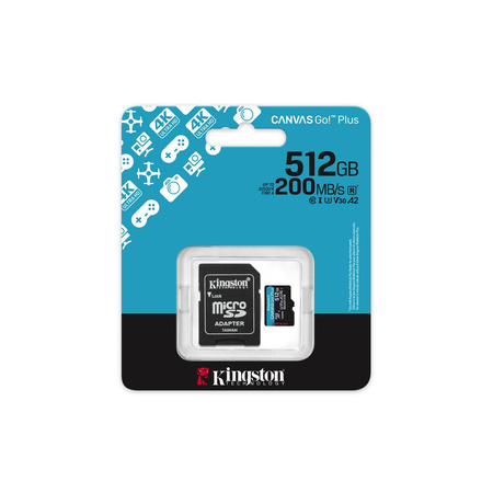 Kingston karta pamięci 512GB microSDXC Canvas Go Plus Gen4 200MB/s A2 U3 V30 + adapter