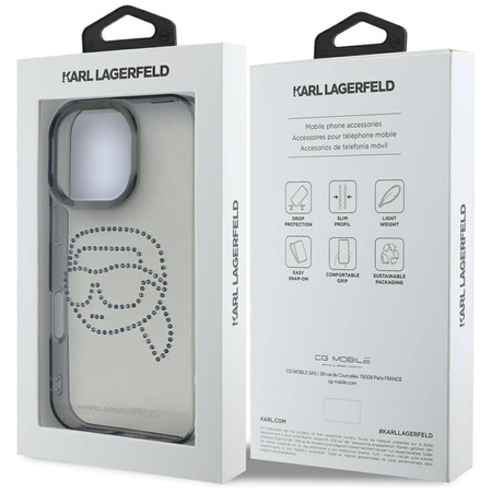 Original Case IPHONE 16 PRO Karl Lagerfeld Hardcase IML Rhinestones Karl Head black