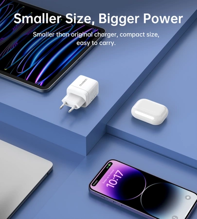 Choetech PD6052 USB-C USB-A PD 35W GaN wall charger with display - white