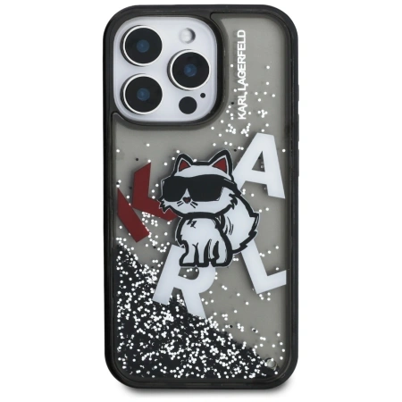 Karl Lagerfeld Liquid Glitter Choupette Logo Case for iPhone 16 Pro - Black