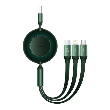 Baseus Bright Mirror 2 zwijany kabel przewód 3w1 USB Typ A - micro USB + Lightning + USB Typ C 66W 1.1m zielony (CAMJ010106)