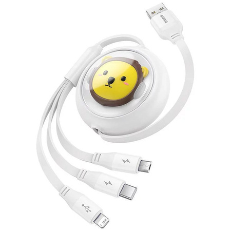 BASEUS zwijany kabel USB do Micro/Lightning/Typ C 3w1 Leo 3.5A 1.1m biały CB000063