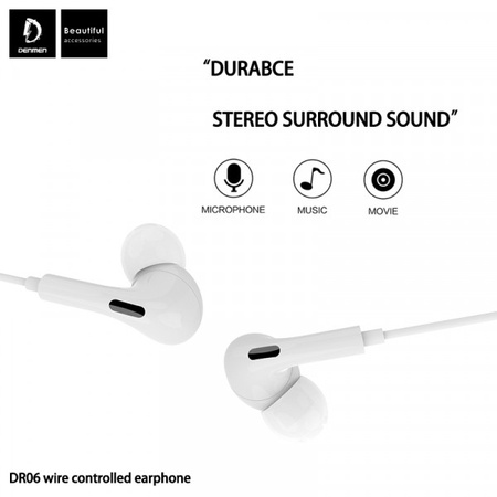 SŁUCHAWKI UNIWERSALNE DENMEN JACK 3,5 CALA BIAŁE DOUSZNE DR06