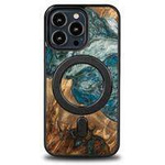 Wood and Resin Case for iPhone 13 Pro MagSafe Bewood Unique Planet Earth - Blue-Green