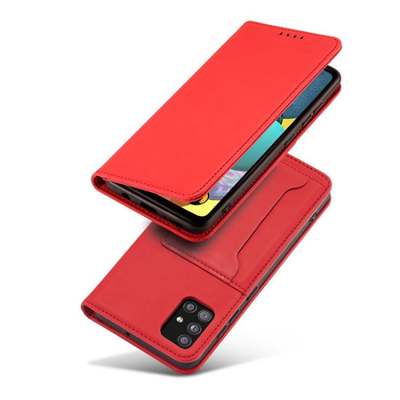 Magnet Kartenetui Hülle für Samsung Galaxy A12 5G Tasche Geldbörse Kartenhalter Rot