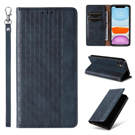 Magnet Strap Case für iPhone 12 Tasche Wallet + Mini Lanyard Pendant Blau