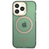 Original Handyhülle IPHONE 13 PRO Guess Hard Case Gold Outline Translucent MagSafe (GUHMP13LHTCMA) khaki