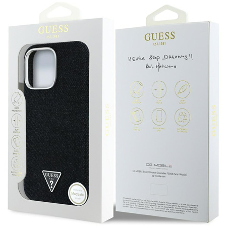 Original Case IPHONE 16 PRO Guess Denim Triangle Logo MagSafe black