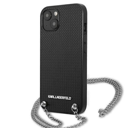 Original Case IPHONE 13 Karl Lagerfeld Hardcase Leather Textured And Chain (KLHCP13MPMK) black