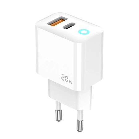 JELLICO Netz-Ladegerät EU11 PD 20W 1xUSB-C + 1xUSB QC3.0 + Kabel USB-C - Lightning weiss