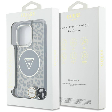 Oryginalne Etui IPHONE 16 PRO Guess HC IML Leopard Triangle Cord Strap brązowe