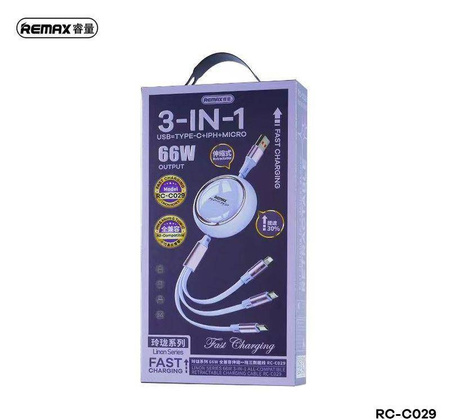 KABEL REMAX LINON SERIES 66W 3IN1 USB-C/MICRO/LIGHTNING RC-C029 PURPLE