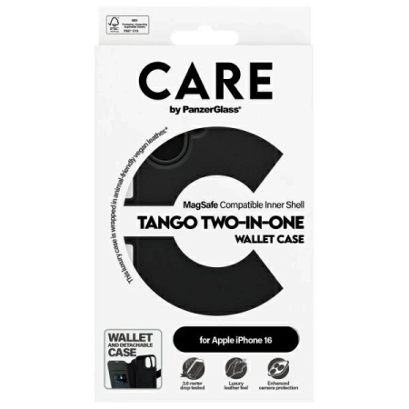 CARE by PanzerGlass Feature Tango 2in1 Wallet MagSafe Case for iPhone 16 - Black