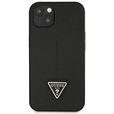 Original Handyhülle IPHONE 14 PLUS Guess Hardcase Saffianotriangle Logo (GUHCP14MPSATLK) schwarz