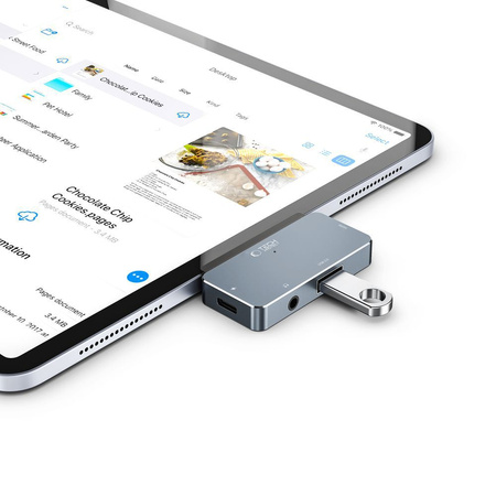 Adapter HUB 4in1 SB-C - USB + USB-C + HDMI + AUX Minijack 3.5mm Tech-Protect V6 grey