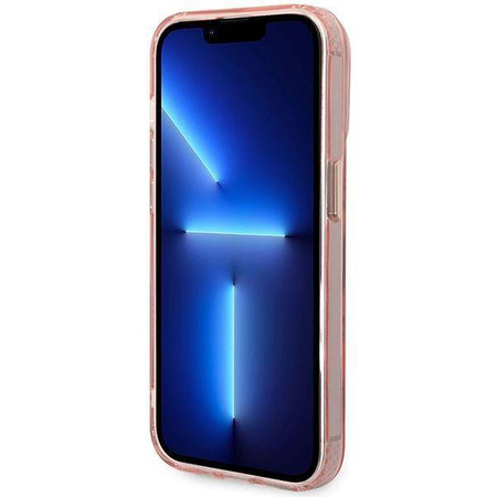 Original Handyhülle IPHONE 14 PRO MAX Guess Hard Case Gold Outline Translucent MagSafe (GUHMP14XHTCMP) rosa