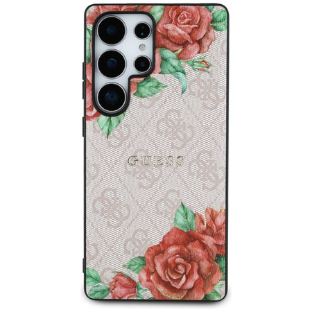 Original Handyhülle SAMSUNG GALAXY S25 ULTRA Guess Leather 4G Flowers Print Metal Classic Logo MagSafe rosa