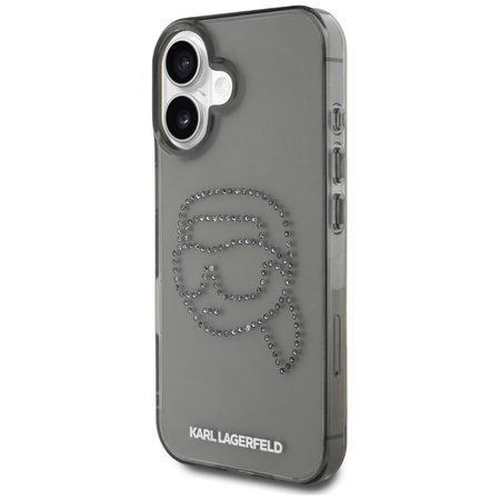 Oryginalne Etui IPHONE 16 Karl Lagerfeld Hardcase IML Rhinestones Karl Head czarne