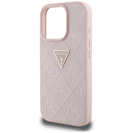 Schutzhülle IPHONE 16 PRO MAX Guess Hot Stamp 4G Pattern Triangle Metal Logo rosa